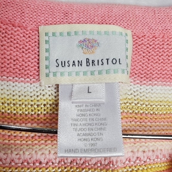 Susan Bristol Vintage 90s Pink Yellow Knit Floral Embroidered Sweater Vest Large - Picture 5 of 10